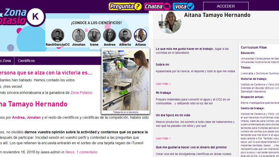 Aitana Tamayo winner of the contest We are Scientist